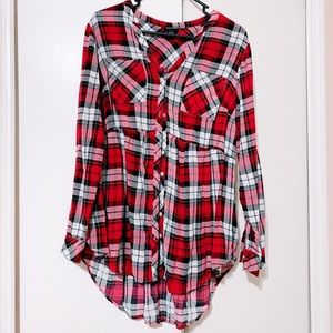 Torrid red plaid challis button front tunic